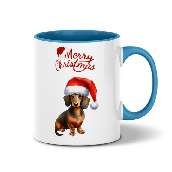 Merry Christmas Dachshund Santa Hat Xmas Tree Winter Holiday 11oz Accent Two-tone Mug Wiener Dog Lover Gifts Idea Coffee Tea Cup - 01013