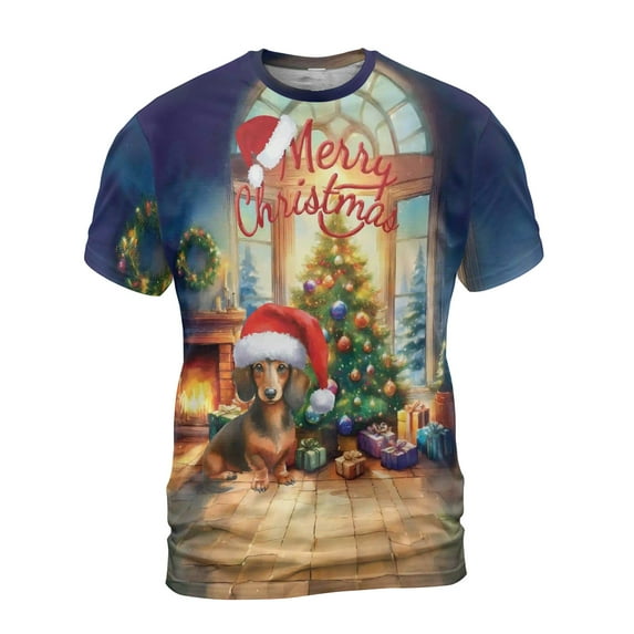 Merry Christmas Dachshund Santa Hat Xmas Tree Winter Holiday All Over Print 3D Shirt Unisex Merch Wiener Dog Lover Gifts Idea - 01013