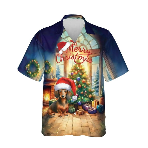 Merry Christmas Dachshund Santa Hat Xmas Tree Winter Holiday Hawaiian Shirt Breathable Summer Unisex Merch Wiener Dog Lover Gifts Idea - 01013