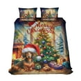 thumbnail image 1 of Merry Christmas Dachshund Santa Hat Xmas Tree Winter Holiday Quilt Bedding Set Wiener Dog Lover Gifts Idea 1 Blanket Bed Cover 2 Pillowcases - 01013, 1 of 5
