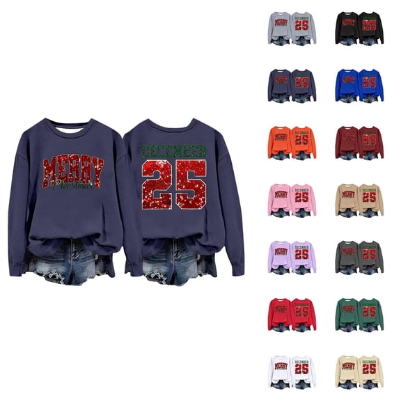 Merry Christmas December 25 Sweatshirts for Women 2025 Long Sleeve Crewneck Xmas Holiday Graphic Sweatshirt Pullover Tops