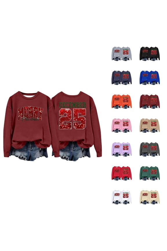 Merry Christmas December 25 Sweatshirts for Women 2025 Long Sleeve Crewneck Xmas Holiday Graphic Sweatshirt Pullover Tops