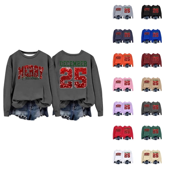 Merry Christmas December 25 Sweatshirts for Women 2025 Long Sleeve Crewneck Xmas Holiday Graphic Sweatshirt Pullover Tops