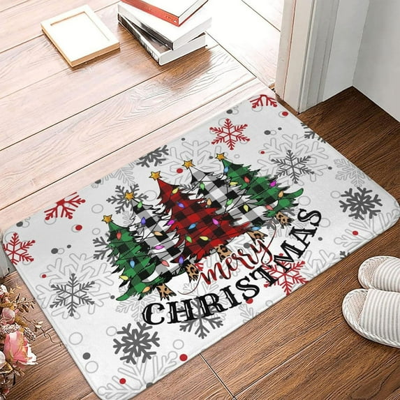 Merry Christmas Decorative Entrance Door Mat with Christmas Tree Snowflake Printing, Household Thickened Nonslip Doormats for Xmas Kitchen Living Room Decorations 23.62x15.75 Inch Multicolor