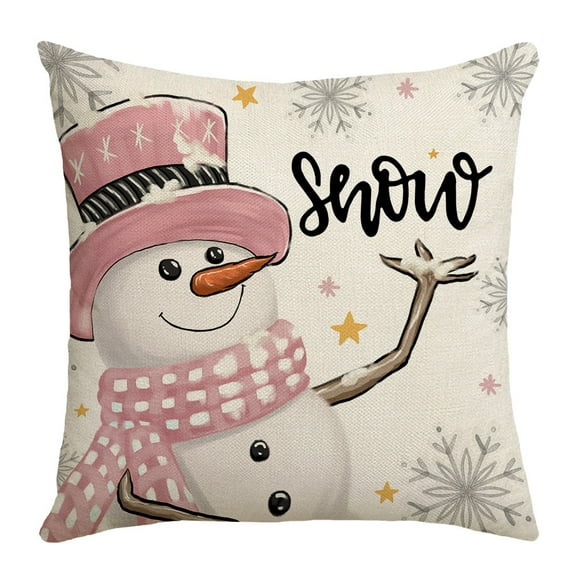 Merry Christmas Decorative Throw Pillow Covers 18x18, Christmas Gnome Snowman Pink Porch Outdoor Home Decor, Snowflake Holiday Cushion Case