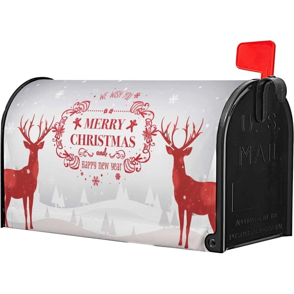 Merry Christmas Deer Mailbox Cover Whiter Snowflakes Winter Mailbox Covers Magnetic Standard Size 21" X 18" Holiday Xmas Mailbox Wrap Post Letter Box Cover Decor for Home Outdoor Yard Garden