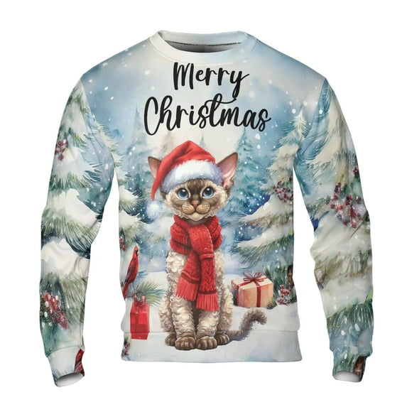 Merry Christmas Devon Rex Enjoys Catmas Winter Xmas Holiday All Over Print 3D Sweatshirt Unisex Merch Cat Lover Kitten Owner Gifts - 02022