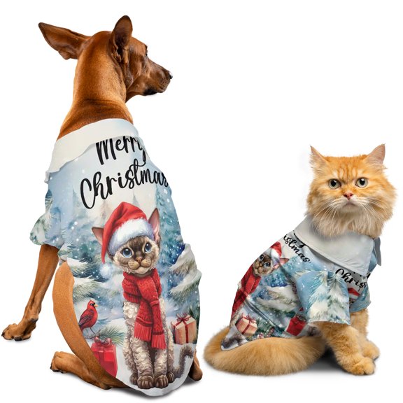 Merry Christmas Devon Rex Enjoys Catmas Winter Xmas Holiday Hawaiian Summer Shirt for Small Medium Large Dog Cat Cat Lover Kitten Owner Gifts - 02022