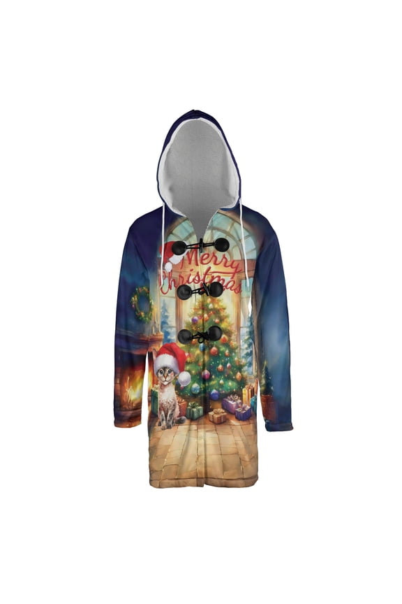 Merry Christmas Devon Rex Santa Hat Xmas Tree Winter Holiday All Over Print 3D Hooded Duffle Toggle Coat Cat Lover Kitten Owner Gifts - 01013