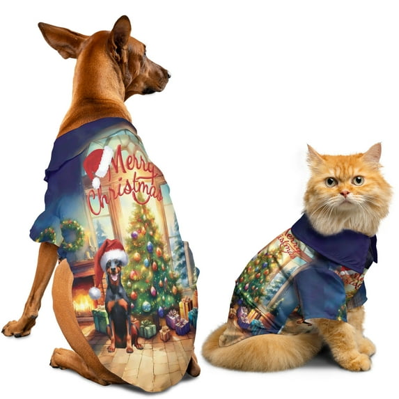 Merry Christmas Doberman Pinscher Santa Hat Xmas Tree Winter Holiday Hawaiian Summer Shirt for Small Medium Large Dog Cat Doberman Dog Lover Gifts - 01013