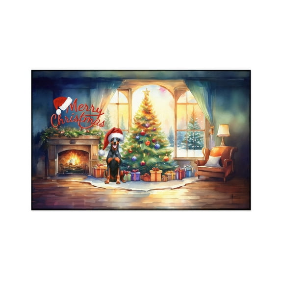 Merry Christmas Doberman Pinscher Santa Hat Xmas Tree Winter Holiday Indoor Rug Doberman Dog Lover Gifts Carpet Living Bed Room Sofa Home Decor - 01013