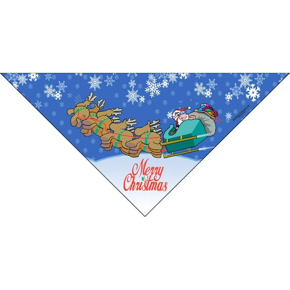 Merry Christmas Dog Bandana - Santa and his Reindeer Sleigh - Perfect Holiday Canine Gift! (Med to Lrg)