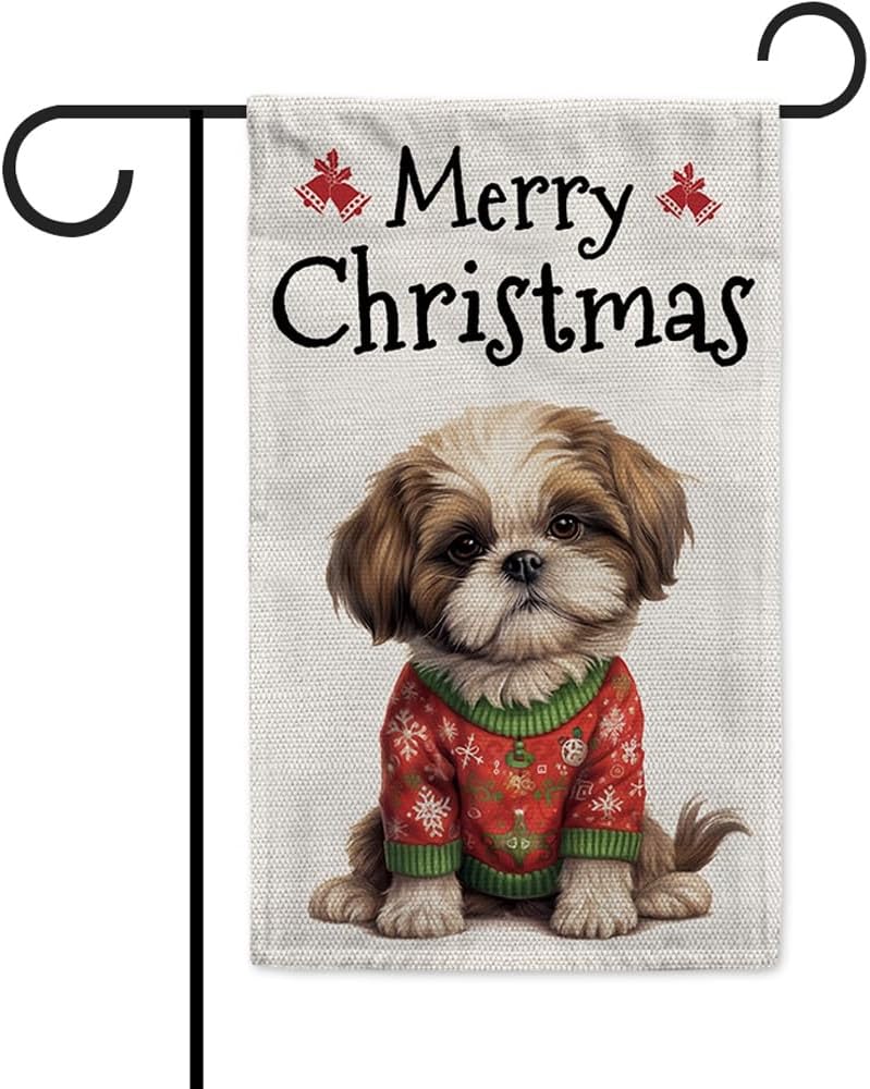 Merry Christmas Dog Decoration Garden Flag Cute Shih Tzu Dog in Santa