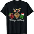 thumbnail image 1 of Merry Christmas Dog Paws Lights Buffalo Plaid & Leopard Xmas T-Shirt, 1 of 5