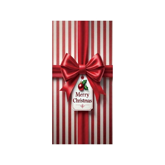 Merry Christmas Door Cover 35x71 Christmas Gift Box Present Hanging Banner Decoration Winter Holiday Bow Window Door Cover