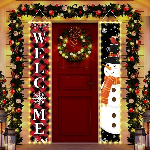 Merry Christmas Door Cover Banner Decorations Green Black Funny Christmas Hanging Banner Porch Sign Merry Christmas Porch Sign for Indoor Outside Front Door Party Decorations Supplies
