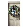 thumbnail image 1 of Merry Christmas Door Cover Snowman Wreath Lantern Design Hanging Banner Front Door Backdrop Porch Photography Background Winter Xmas New Year Decoration 71x35 Inch, 1 of 5