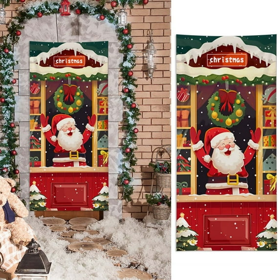 Merry Christmas Door Hanging Backdrop Decorations, Durable Door Covers for Festival Party Decor 79.92×35.83Inch Multicolor