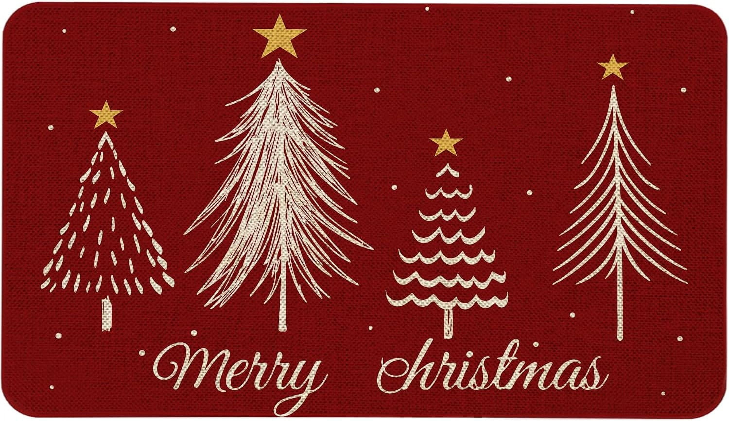 Merry Christmas Door Mat 17x29 Inch Red Christmas Tree Doormat Decorative Outdoor Winter Decoration Indoor Outdoor Entrance Floor mat, Non Slip Welcome Party Decor