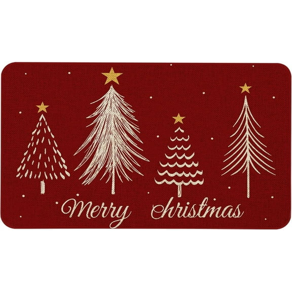 Merry Christmas Door Mat 17x29 Inch Red Christmas Tree Doormat Decorative Outdoor Winter Decoration Indoor Outdoor Entrance Floor mat, Non Slip Welcome Party Decor