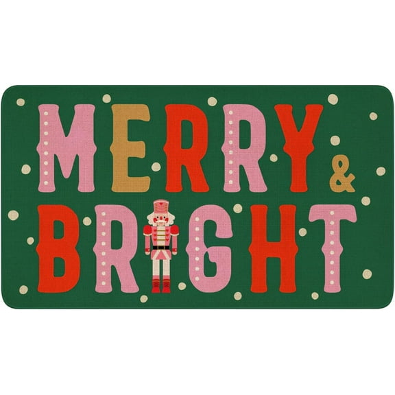 Merry Christmas Door Mat Outdoor for Front Door,Merry & Bright Nutcracker Holiday Welcome Doormat,Winter Xmas Floor Rugs for Indoor Porch Entrance Farmhouse Decor 30" x 17"