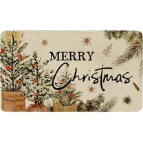 Merry Christmas Door Mat Outdoor for Front Door,Xmas Tree Eucalyptus Red Berries Holiday Welcome Doormat,Winter Floor Rugs for Indoor Porch Entrance Farmhouse Decor 30" x 17"