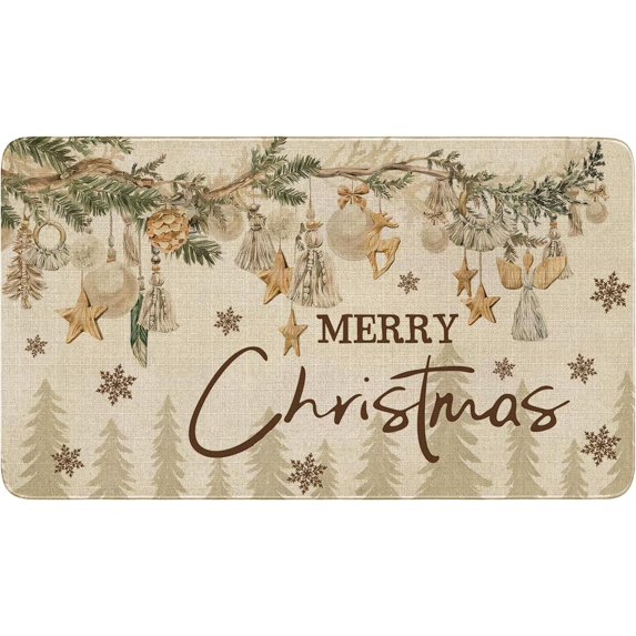 Merry Christmas Door Mat Outdoor for Front Door,Xmas Tree Pine Ornament Snowflake Holiday Welcome Doormat,Winter Floor Rugs for Indoor Porch Entrance Farmhouse Decor 30" x 17"