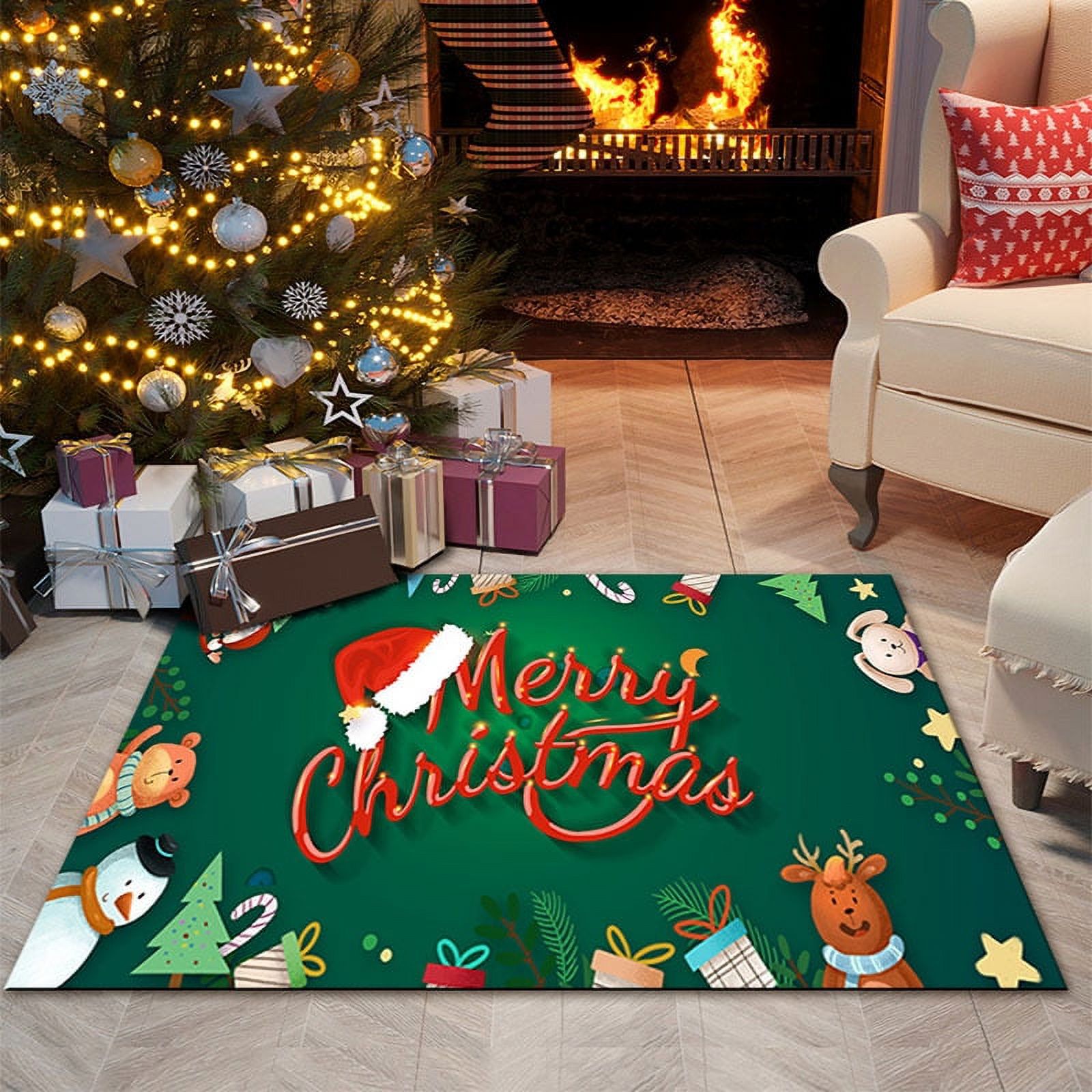 Merry Christmas Door Mat Winter Santa Claus Xmas Tree Snowflake