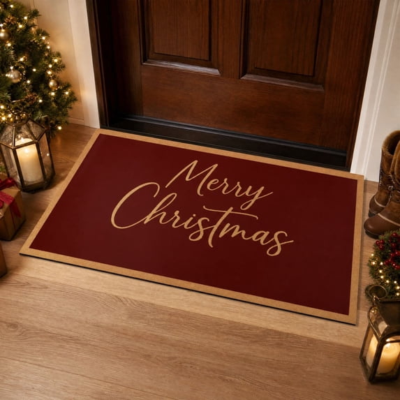 Merry Christmas Door Mat for Front Door Entryway, 47.24x23.62inch, Red Welcome Decorative Doormat Floor Rug for Indoor Outdoor