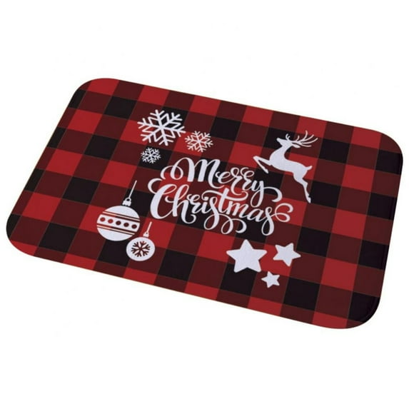 Merry Christmas Door Mats Non-Skid Christmas Buffalo Plaid Rugs Xmas Holiday Welcome Floor Mats Indoor Outdoor Welcome Doormat