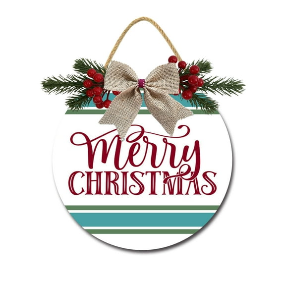 Merry Christmas Door Sign Home Decor Round Wood Wreaths Wall Hanging Sign Farmhouse Porch Sign Front Door Decoration for Housewarming Gift All Seasons Holiday,11In