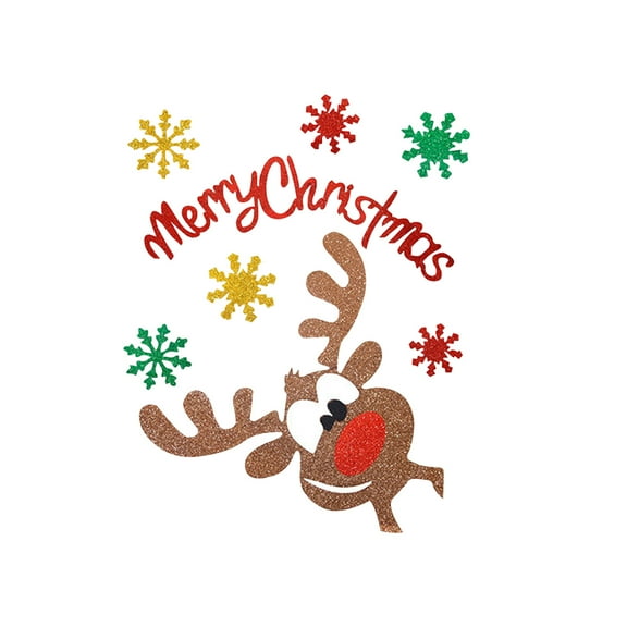 Merry Christmas Door Stickers Glittering Santa Reindeer Christmas Tree Snowflake Door Decals Self Window Clings for Holiday Xmas Fridge Cabinets Wall Decoration