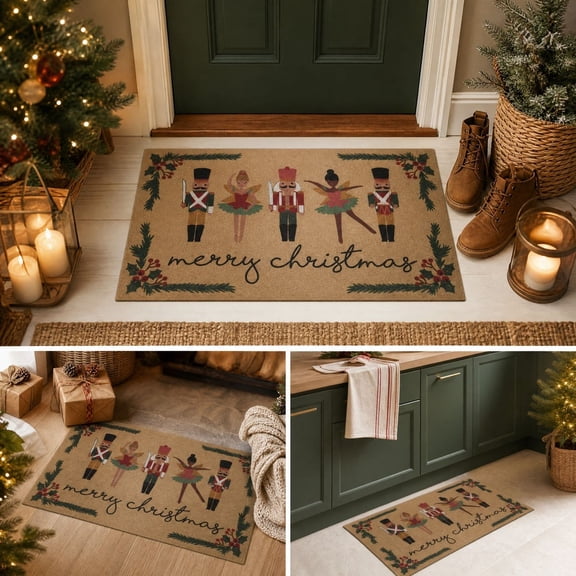 Merry Christmas Doormat, Christmas Nutcrackers Doormat, Winter Indoor Outdoor Entryway Rug, Home Decor Mat, Vintage Christmas Decor Holiday Carpet