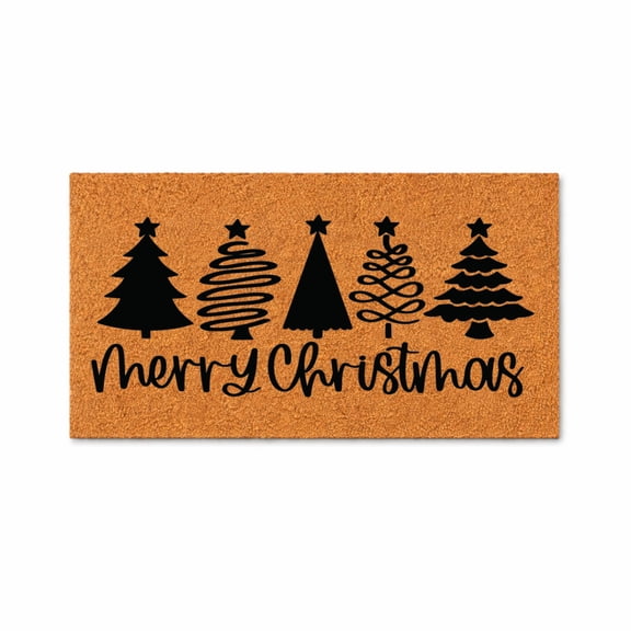 Merry Christmas, Christmas Tree Silhouettes Design - Brown Coir PVC Outdoor Doormat (16x24 inches) 4533