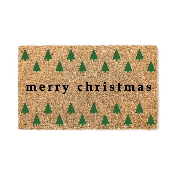 Merry Christmas Doormat, Holiday Welcome Door Mat With Tree Pattern (16x24 inches) WoodByStu 5228
