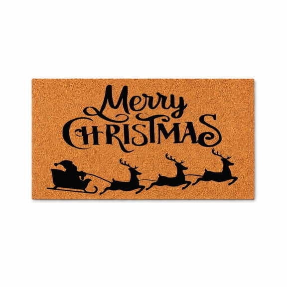 Merry Christmas Doormat, Santa Sleigh Reindeer Design, Front Door Mat, Entryway Welcome Rug, Holiday Home Decor Gift 3463 (16x24 inches) 3463