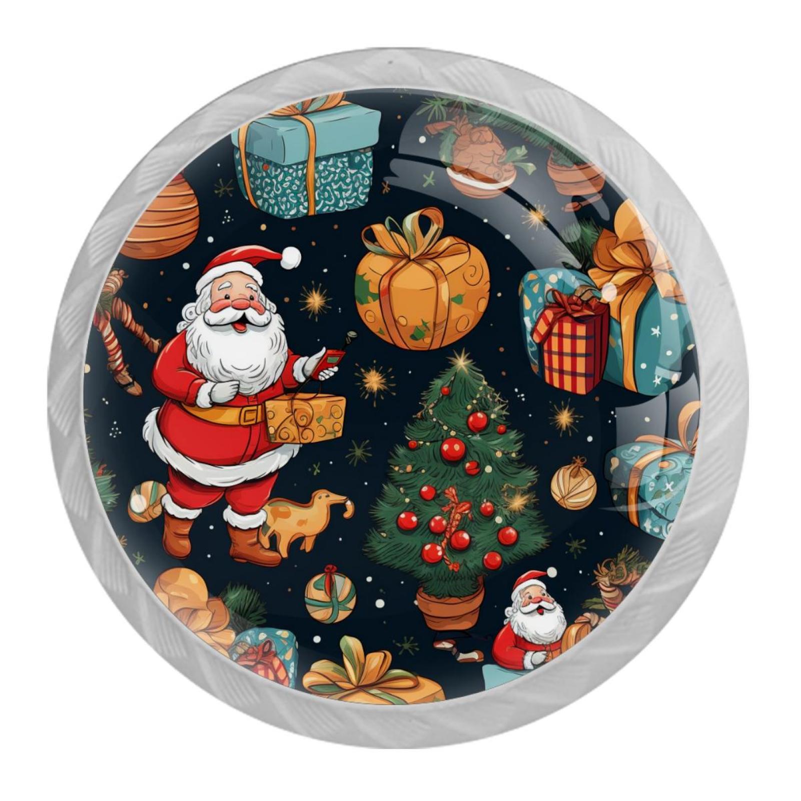 Merry Christmas Drawer Pulls Set of 4, White Crystal Glass Knobs with