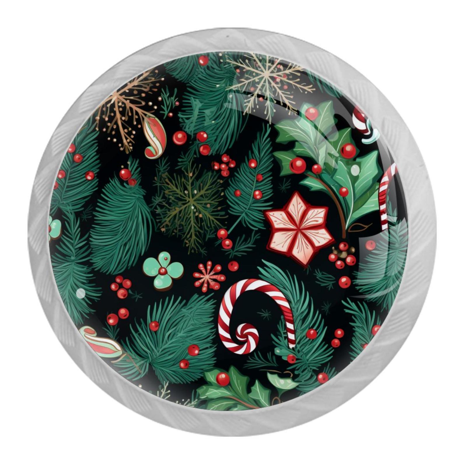 Merry Christmas Drawer Pulls Set of 4, White Crystal Glass Knobs with