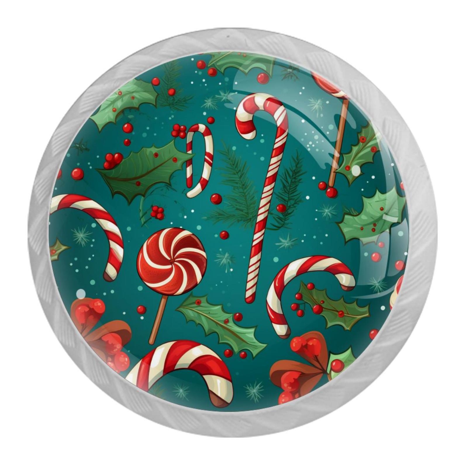 Merry Christmas Drawer Pulls Set of 4, White Crystal Glass Knobs with