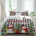 thumbnail image 1 of Merry Christmas Duvet Cover Set Queen Size, Cute Snowman Trees Gifts Snowflake Black Plaid 4 Piece Soft Microfiber Bedding Set with 1 Duvet Cover, 1 Flat Sheet, 2 Pillowcases, 1 of 9
