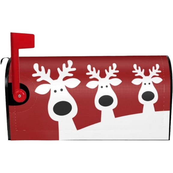 Merry Christmas Elk Mailbox Cover, Reindeer 21x18 Inch Post Letter Red Box Covers, Xmas Holiday Waterproof Magnetic Mailbox Cover, New Year Standard Size Mail Wraps for Outdoor Yard Garden