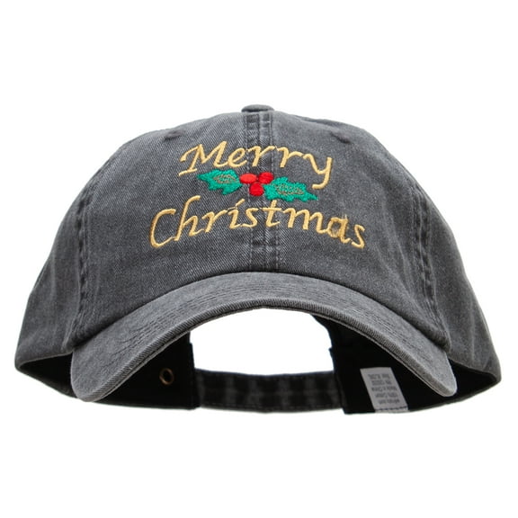 Merry Christmas Embroidered Big Size Washed Pigment Dyed Cap - Black XL-3XL