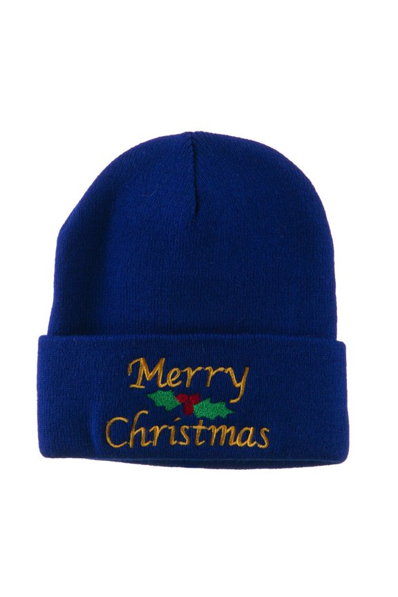 Merry Christmas Embroidered Long Beanie - Royal OSFM