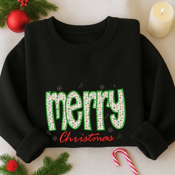 Merry Christmas Embroidered Sweatshirt, Merry And Bright Embroidered Shirt, Winter Festive Season Shirt, Winter Holiday File