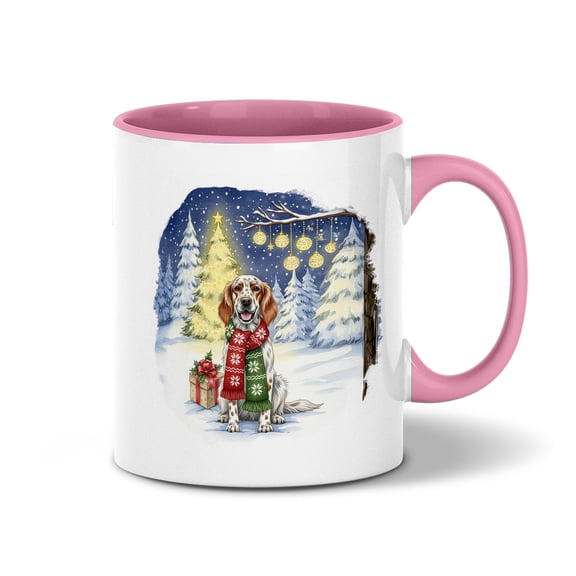 Merry Christmas English Setter Snowy Winter with Gifts Tree Decorations 11oz Accent Two-tone Mug Dog Lover Coffee Tea Cup - 12020