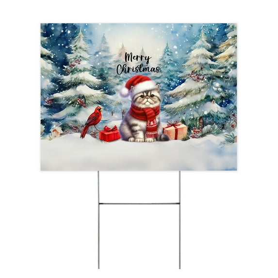 Merry Christmas Exotic Shorthair Enjoys Catmas Winter Xmas Holiday Yard Sign Cat Lover Kitten Owner Gifts Outdoor Home Lawn Garden Porch Decor - 02022