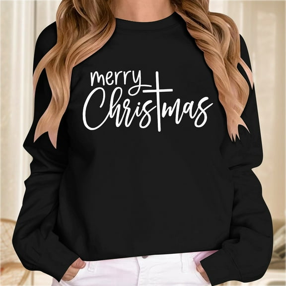 Merry Christmas Fall Sweatshirt Christian Religious Xmas Shirt Crewneck Pullover Tops (Black XL)