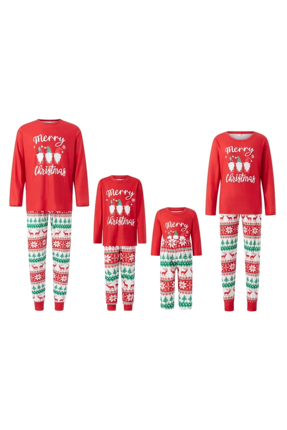 Merry Christmas Family Matching Pajamas Set Xmas Gnomes Print Tops Pants Sleepwear Loungewear for Adult Kids Baby