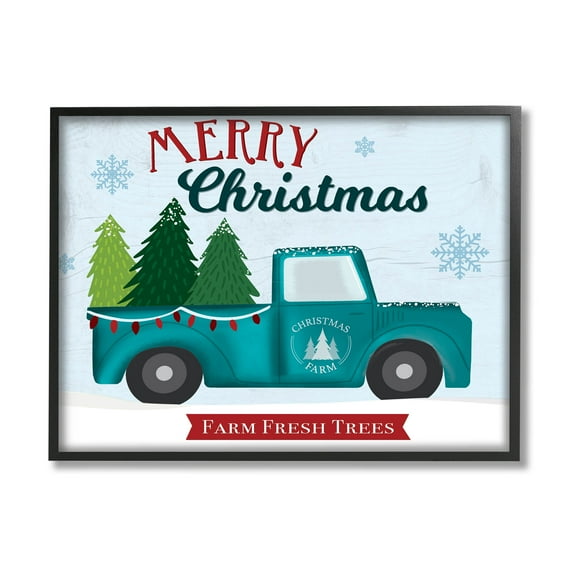 Merry Christmas Farm Fresh Trees Sign Holiday Graphic Art Black Framed Art Print Wall Art