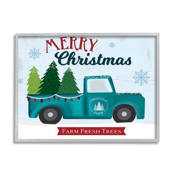 Merry Christmas Farm Fresh Trees Sign Holiday Graphic Art Gray Framed Art Print Wall Art